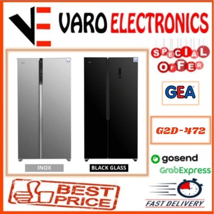 KULKAS GEA G2D-472 KULKAS SIDE BY SIDE INVERTER INOX G2D 472 G2D472