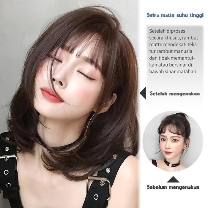 Rambut Palsu Wig Wanita Korea Style Aesthetic Premium Fiber Full Wig Korea Rambut Palsu Satu Kepala