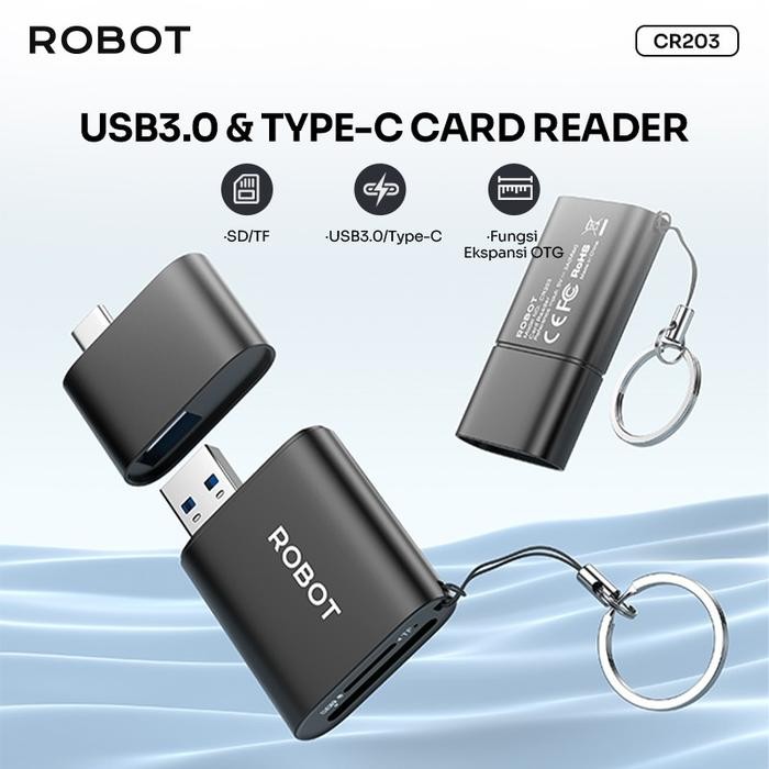 Robot CR203 Adapter USB-C & USB3.0 Card Reader OTG SD Card & Micro SD Card For Laptop MacBook Air