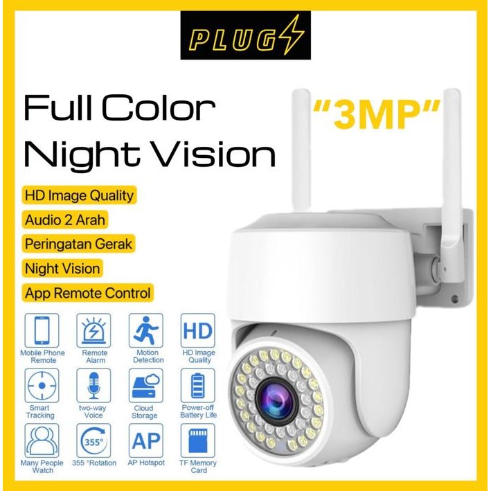 [COD] PLUGS Indoor Smart CCTV Camera 3MP 2 Antena WiFi Full HD Outdoor Waterproof Jarak Jauh
