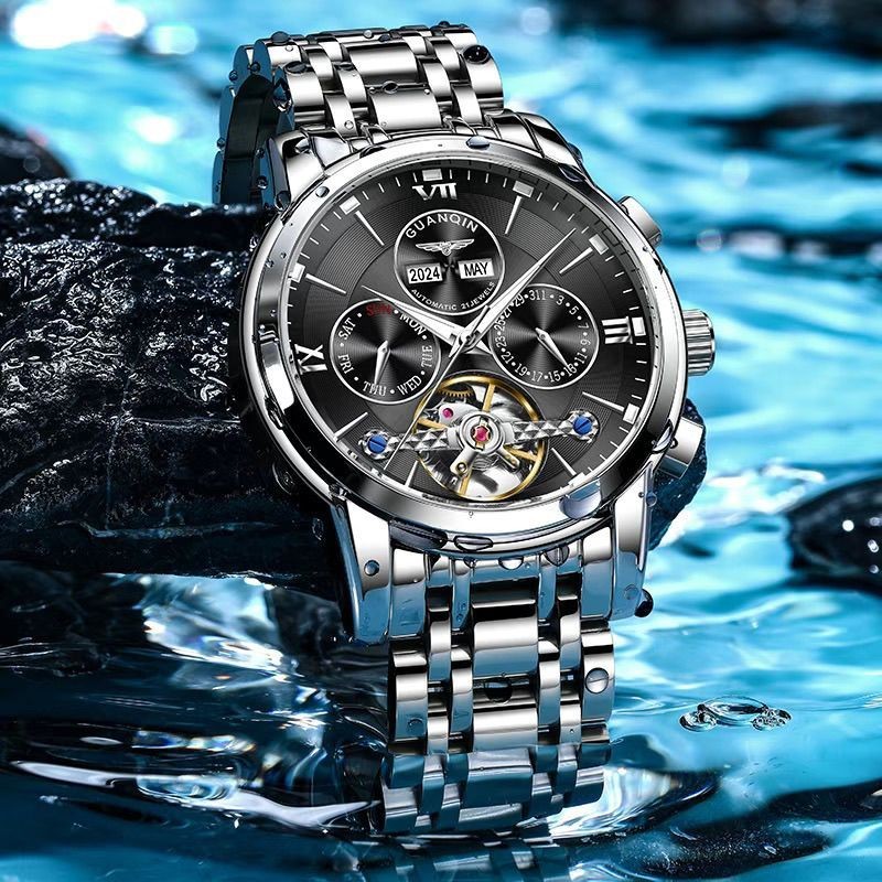 Jam Tangan Mekanis Otomatis Pria Guanqin, Jam Olahraga Tahan Air dengan Roda Gila Bercahaya dan Mult