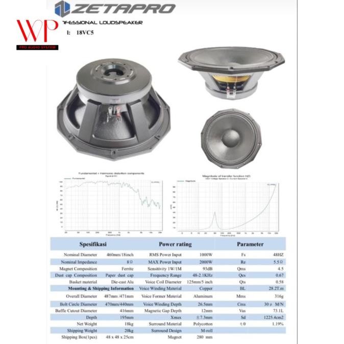 Speaker Komponen Zetapro 18Vc5 Original New Stok