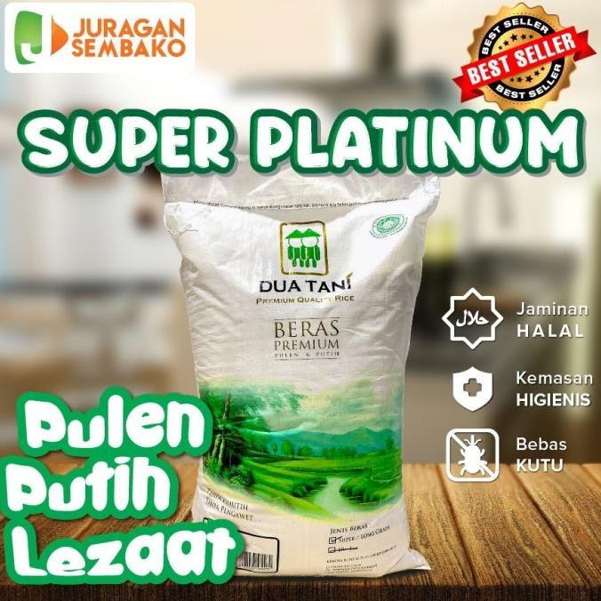 

Terlaris Beras Premium Super Platinum Dua Tani 20Kg Halal-Pasti Pulen Ready Stok