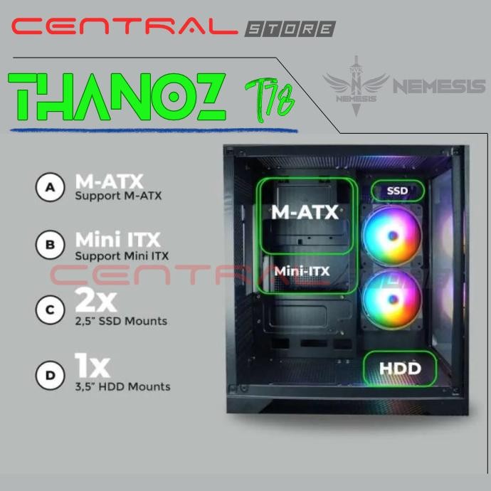 Casing Game Pc Nyk Thanos T78 Micro Atx Free 2 Fan Rgb Black Gaming Case