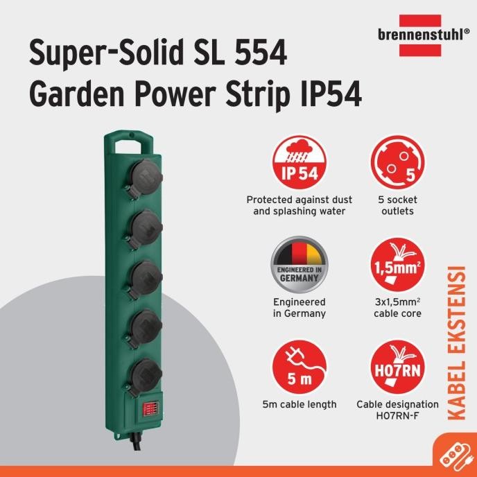 Stop Kontak Kabel Ekstensi Colokan Terminal Listrik 5 Lubang Brennenstuhl Super Solid SL554 5 Socket