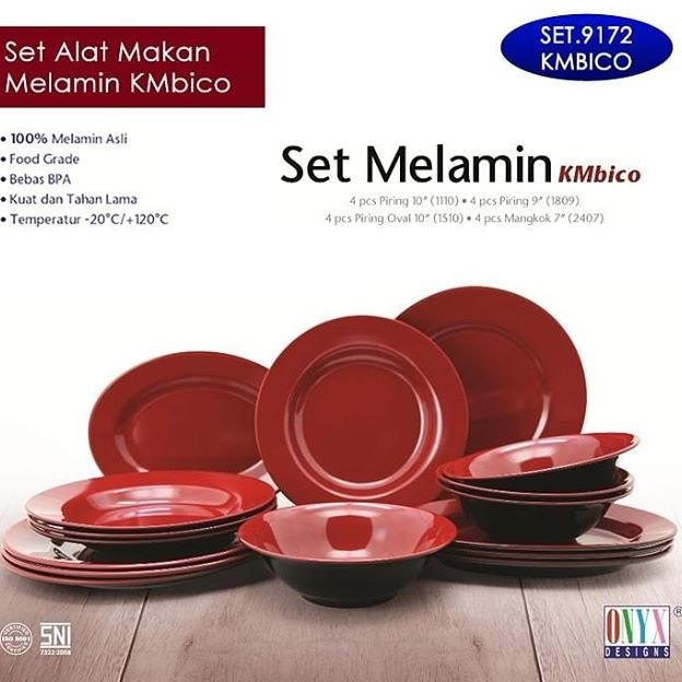 ```````] Piring Makan Set Hitam Merah Dining Set Peralatan Makan Premium Onyx