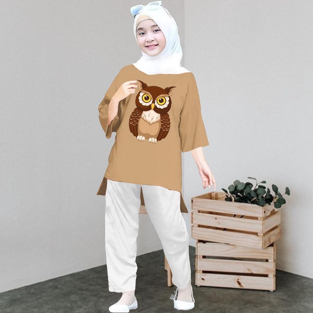 Paling Murah Kaos Oversize Anak Perempuan Owl V2Kacamata Usia 6-13 Thn Sablon Dtf