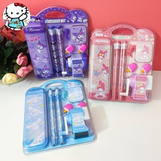 

diskon! set alat tulis sanrio kotak pensil penggaris penghapus rautan pen grip souvenir goodie bag kado anak sekolah