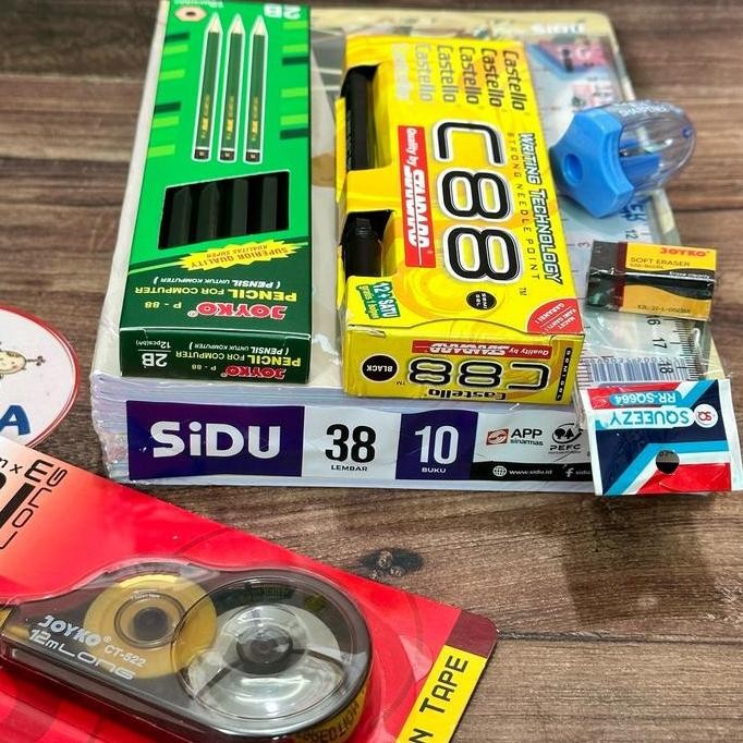 

diskon! paket alat tulis sidu 7 in 1 dengan buku tulis, pensil, pulpen, rautan, penggaris, penghapus, dan correction tape