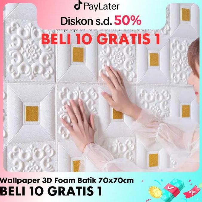 Siap Kirim (BELI 10 GRATIS 1) Wallpaper 3D FOAM 5mm / Wallpaper Dinding 3D Motif Foam Batik Bunga Mo