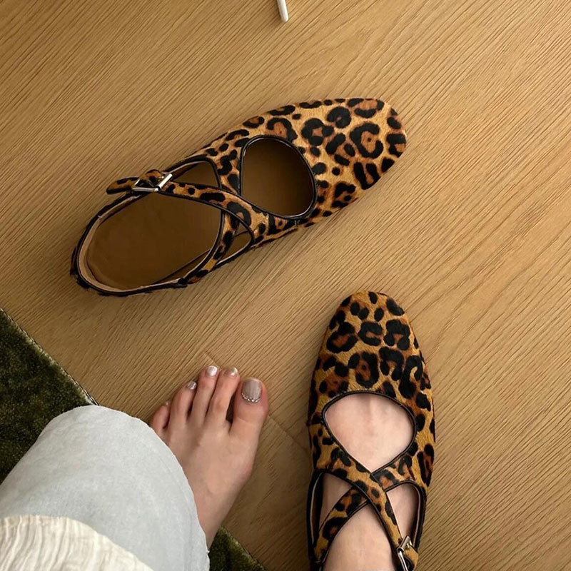 Sepatu Mary Jane Korea Wanita Kulit Empuk Firasat Macan Versi Terlarang Ballet Flat Shoes