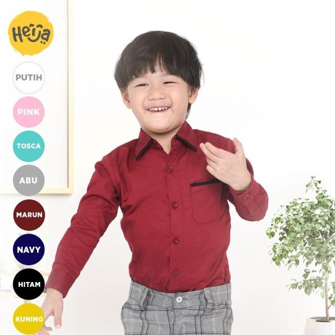 Grosir Merah Maroon Kemeja Anak Polos Lengan Panjang Kidshirt |Baju 1-8 Tahun