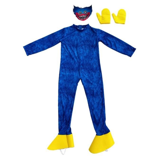 Kostum Poppy Playtime Huggy Wuggy Biru Topeng Cosplay Halloween Anak Original Dan Terpercaya
