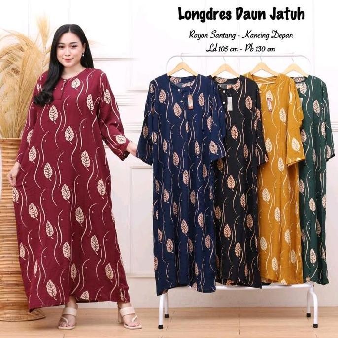 Paket 3 Longdress Daster Lengan Panjang Kancing Depan Katun Bunga Musim dingin