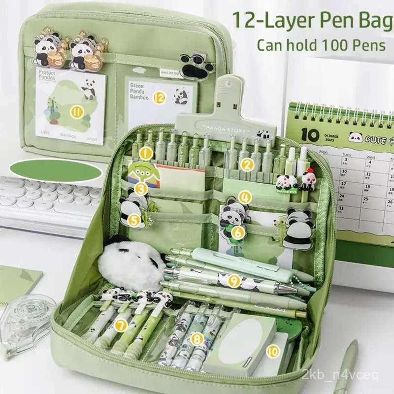 

12-Layer Large Capacity Pen Bag 90 Degree Large Opening Student Multifunctional Pencil Case Zipper Stationery Organizer School ST0U