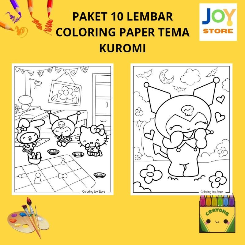 

PAKET 10 Lembar Kertas Gambar Mewarnai Tema Sanrio Kuromi Ukuran A4 150 gsm - Coloring Paper 038
