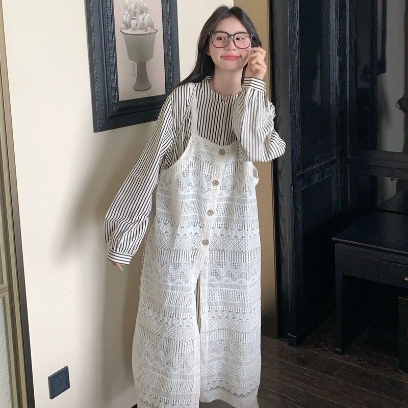 Crunchy Brulee Blus Renda Prancis Berlapis Kemeja Rok Wanita Gaya Baru Pakaian Satu Set Lengkap Gaun