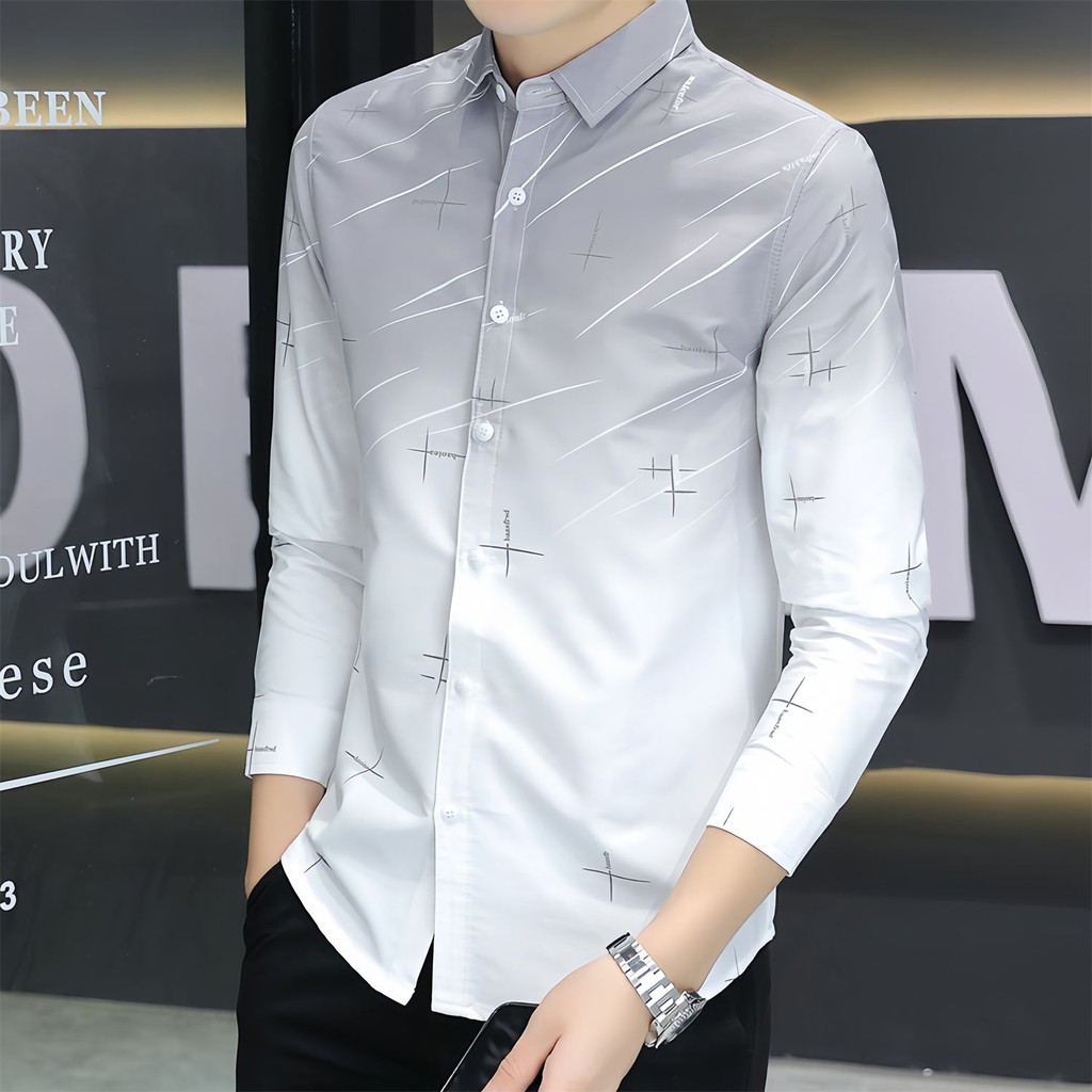 Kemeja Lengan Panjang Kasual Gaya Korea Kemeja Pria Trendy