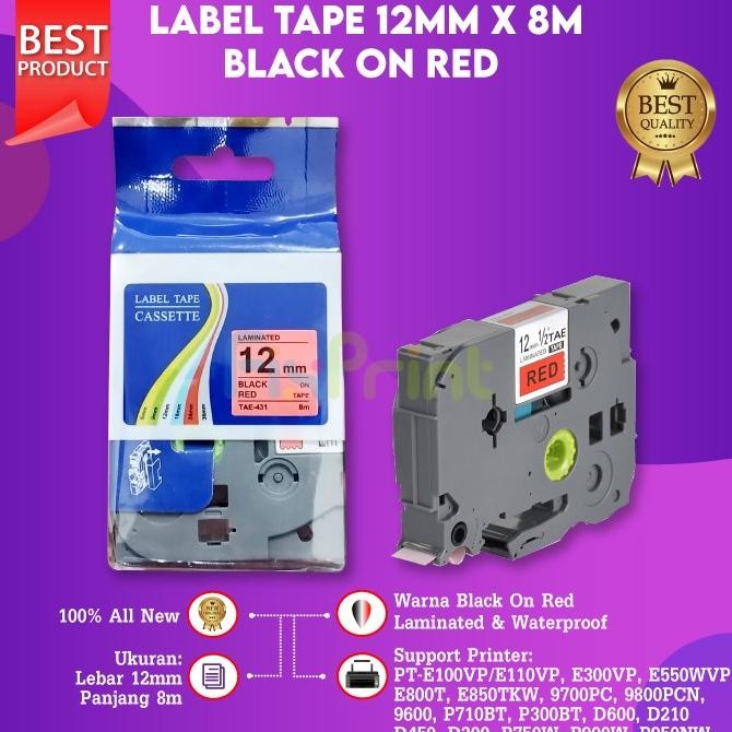 

PROMO Compatible Label Tape Laminated TZE-431 12mm X 8m Black On Red New