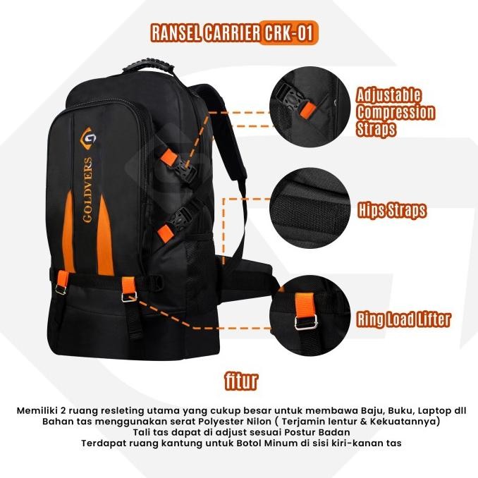 Tas Ransel Pria Carrier Goldvers Backpack 50L Gunung Hiking Travel Bag