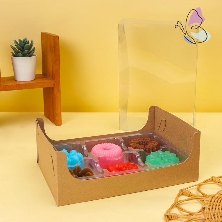 

ORIGINAL LKL - [ISI 3 PCS] Dus tutup transparant mika sekat 6 pudding mini atau cupcake tart -28