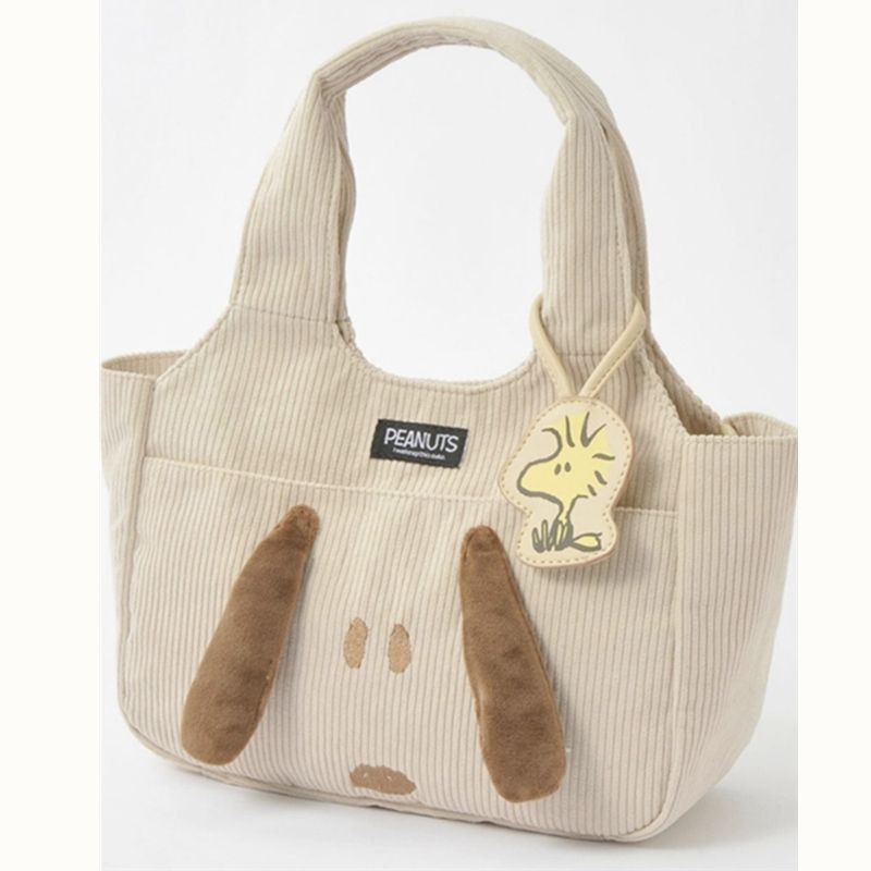 Tas Tangan Snoopy Bordir Korduroi Gaya Jepang Baru Tas Bahu Imut Kapasitas Besar Tas Tote Ibu