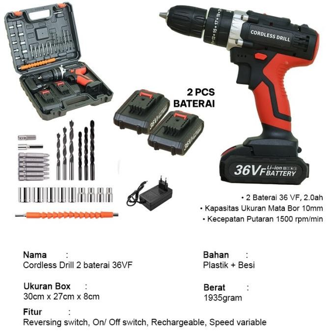 Mesin Brushless Kapasitas Ukuran Mata Bor 10Mm 2 Baterai 36Vf-G11B1