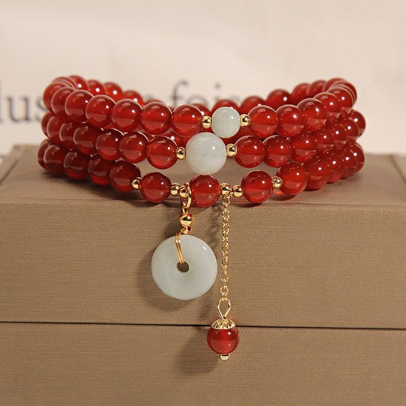 Gelang Multi-lapis Batu Akik Merah untuk Wanita