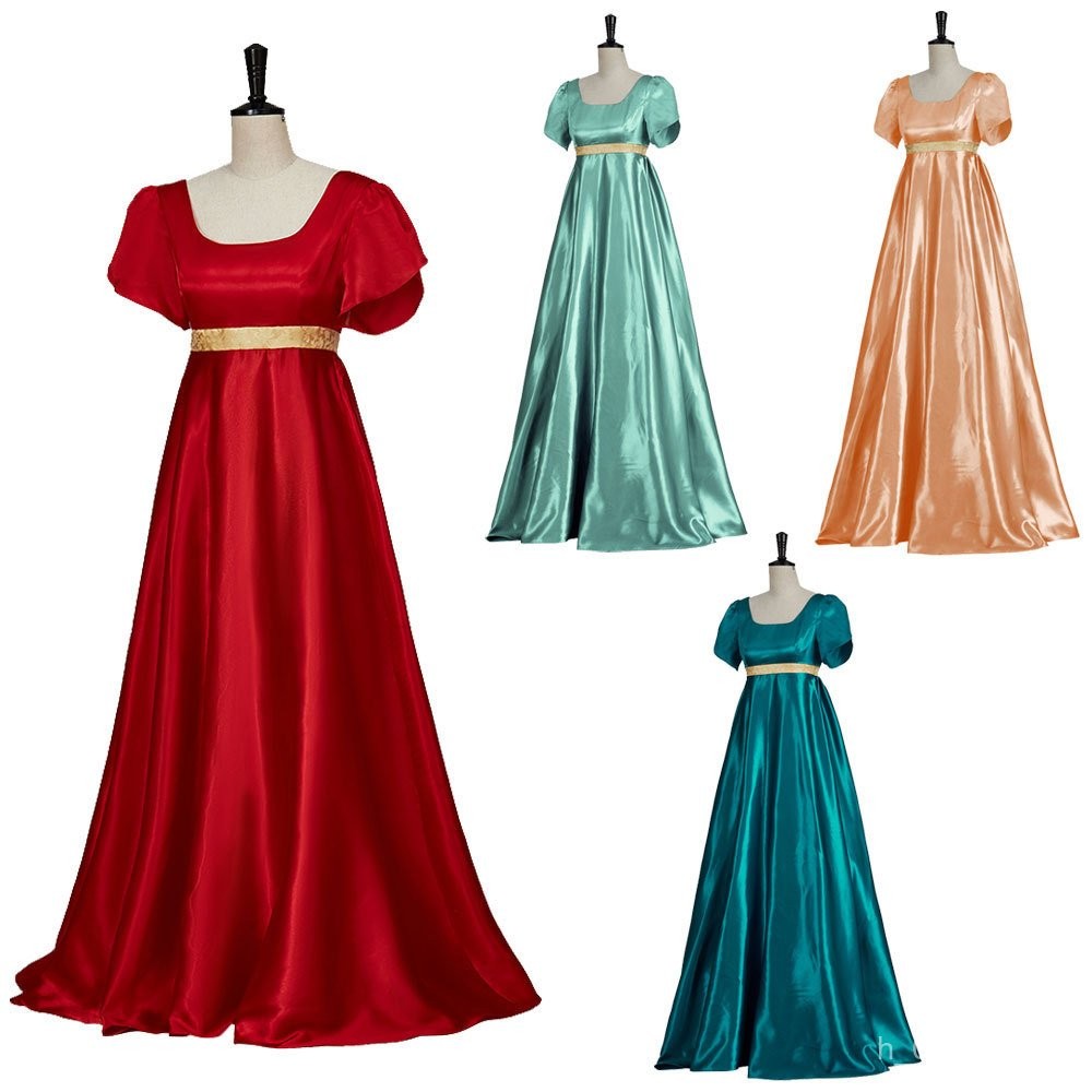 19Century Satin Vintage Dress Victorian Ball Gown Empire Waist Dress Regency Dress cos Clothing KA6J