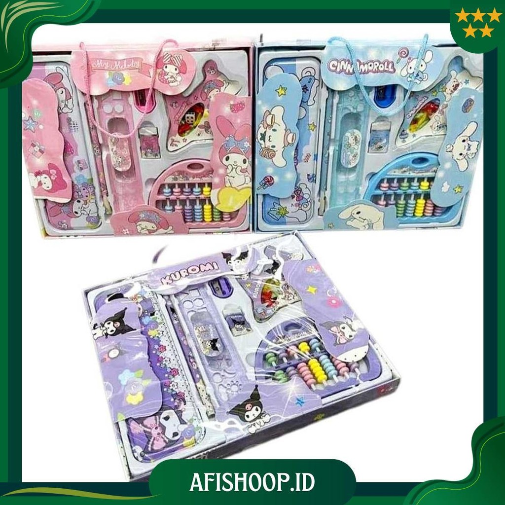 

Paket Alat Tulis Souvenir Kado Kuromi Cinnamorol Melody Kotak Pensil Sempoa Penggaris Penghapus Mainan Promo Puncak