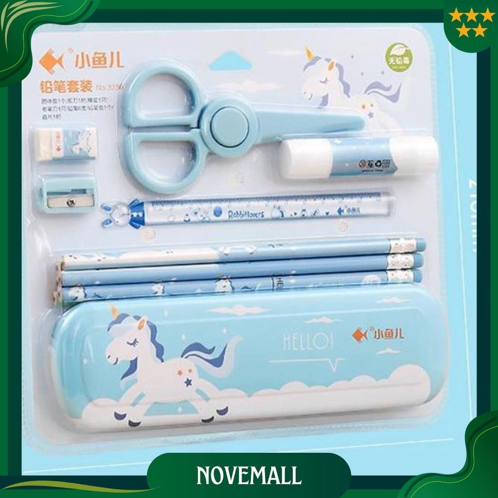 

Set Alat Tulis Siswa Kartun Anak-Anak 7 Buah Set Penghapus Pensil Rautan Pensil Kotak Pensil Penggaris Ori