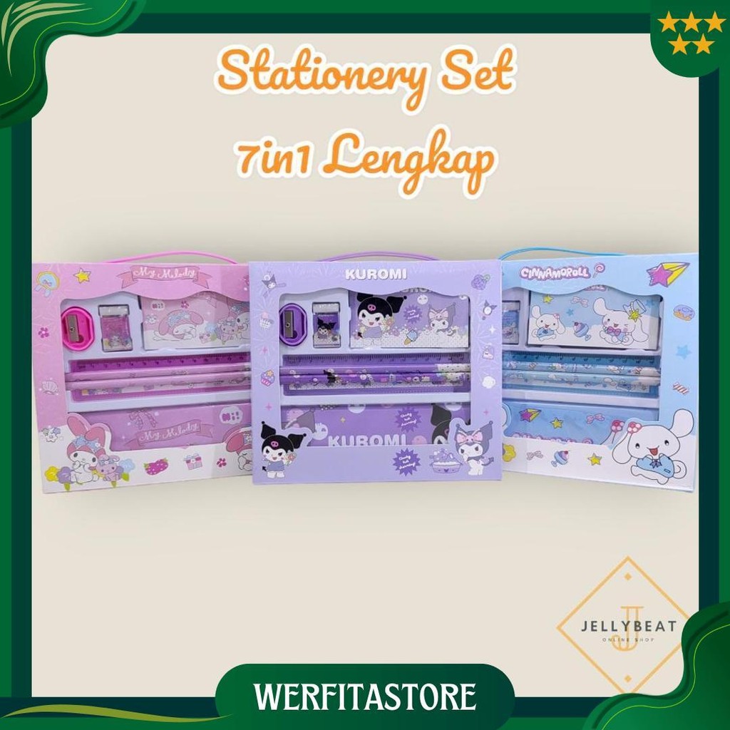 

Stationery Set / Paket Alat Tulis Karakter 7 In 1 - Kuromi Melody Cinnamoroll Spiderman Unicorn Little Pony Frozen Promo 4.4