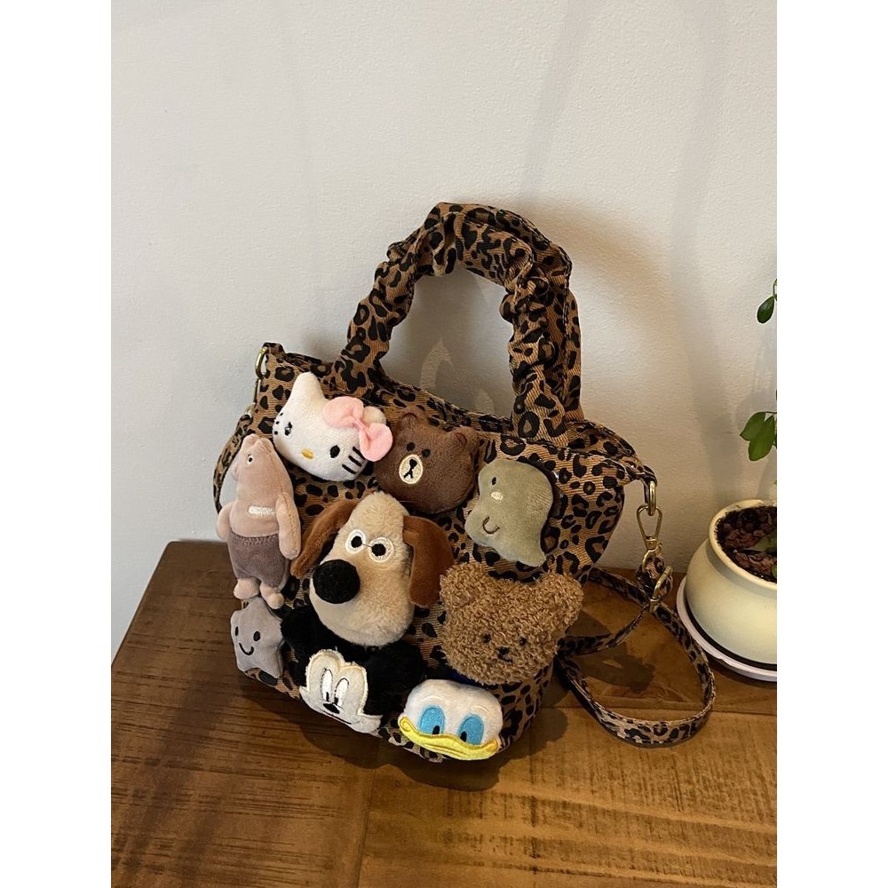 Tas Kanvas Motif Macan Tutul Tas Ember Wanita Tas Selempang Serbaguna Lucu