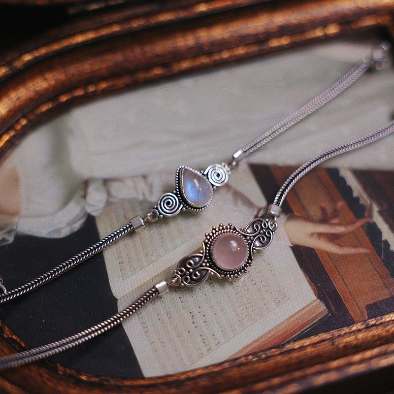 Gelang Kristal Batu Bulan Kristal Merah Muda Cincin Tangan