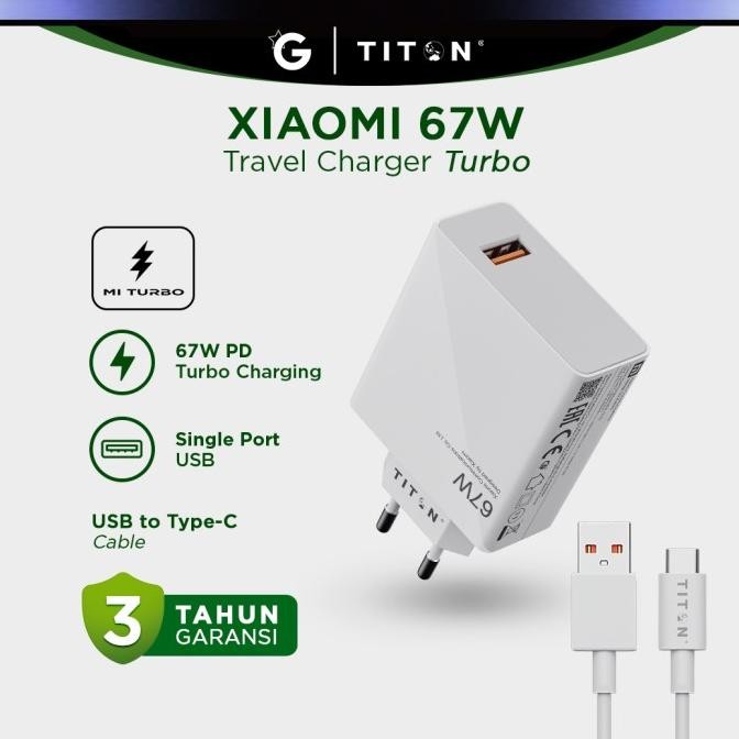 Titon Kepala Charger 67W Xiaomi Original Turbo USB TO TC