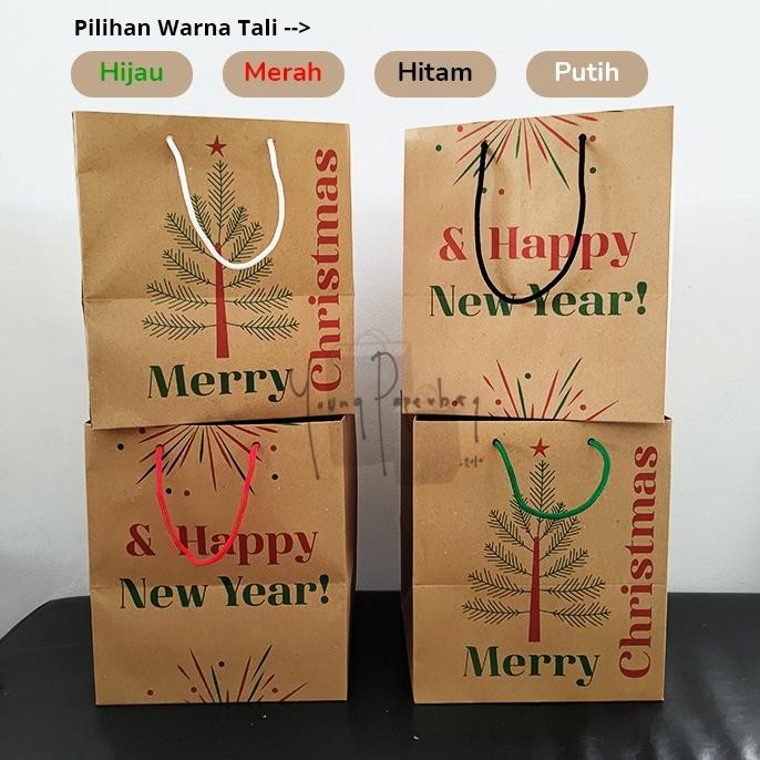 

AZQ-16 Paper Bag Tas Kertas Brown Kraft Edisi Natal & Tahun Baru Uk. 22 x 21 x 25 Original