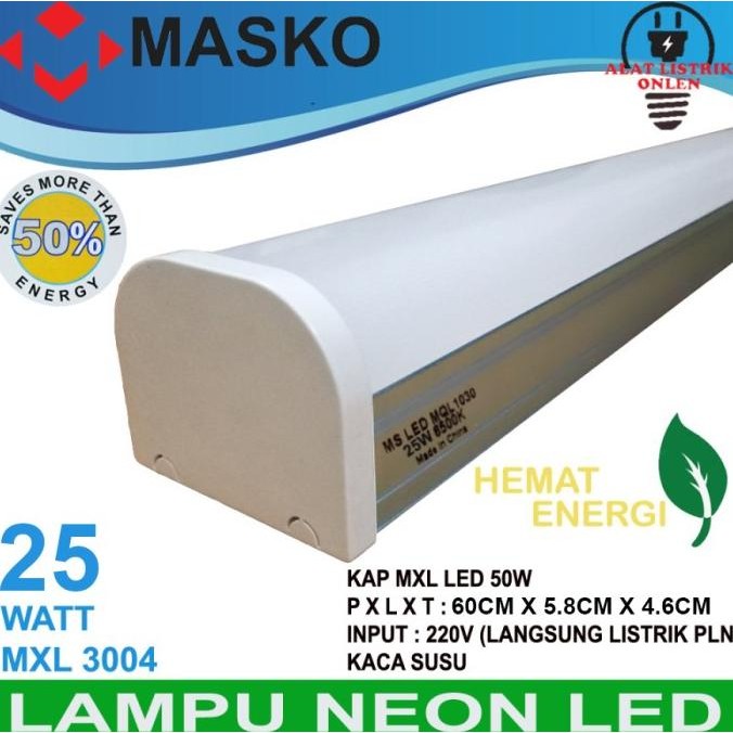 Lampu TL Neon MXL Plastik LED 50W 36 Watt 120cm Putih 6500K MASKO