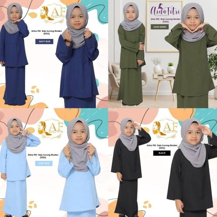 GHJ ART X12G BAJU KURUNG MELAYU KIDS MOTIF POLOS ANAK UMUR 3TH  15TH RNB SATU SET ROK DAN BLUS BAJU 