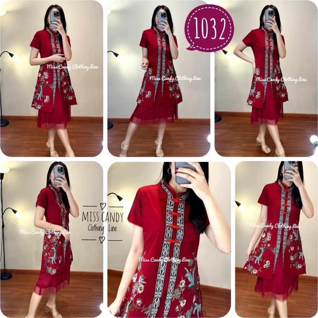 PLK Dress Batik Merah Imlek Sincia Cheongsam Modern 1032 1033 1030 1041 TERLARIS