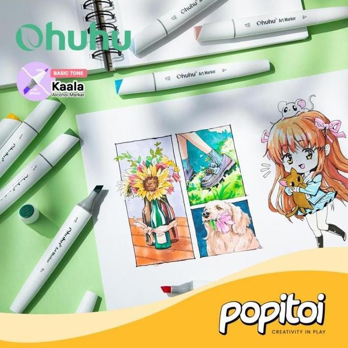 

Ohuhu Kaala Basic Skin Tone 24 Colors Dual Tip (Slim Broad & Fine) Alcohol Art Markers Spidol Kuas Warna Original Dan Terpercaya
