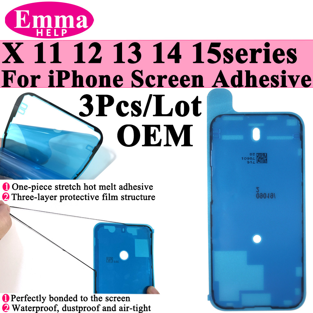 

EmmaHelp 3pcs OEM LCD Screen Glue Waterproof Seal Sticker untuk iPhone 11 12 13 15 Plus XS X 14 Disp