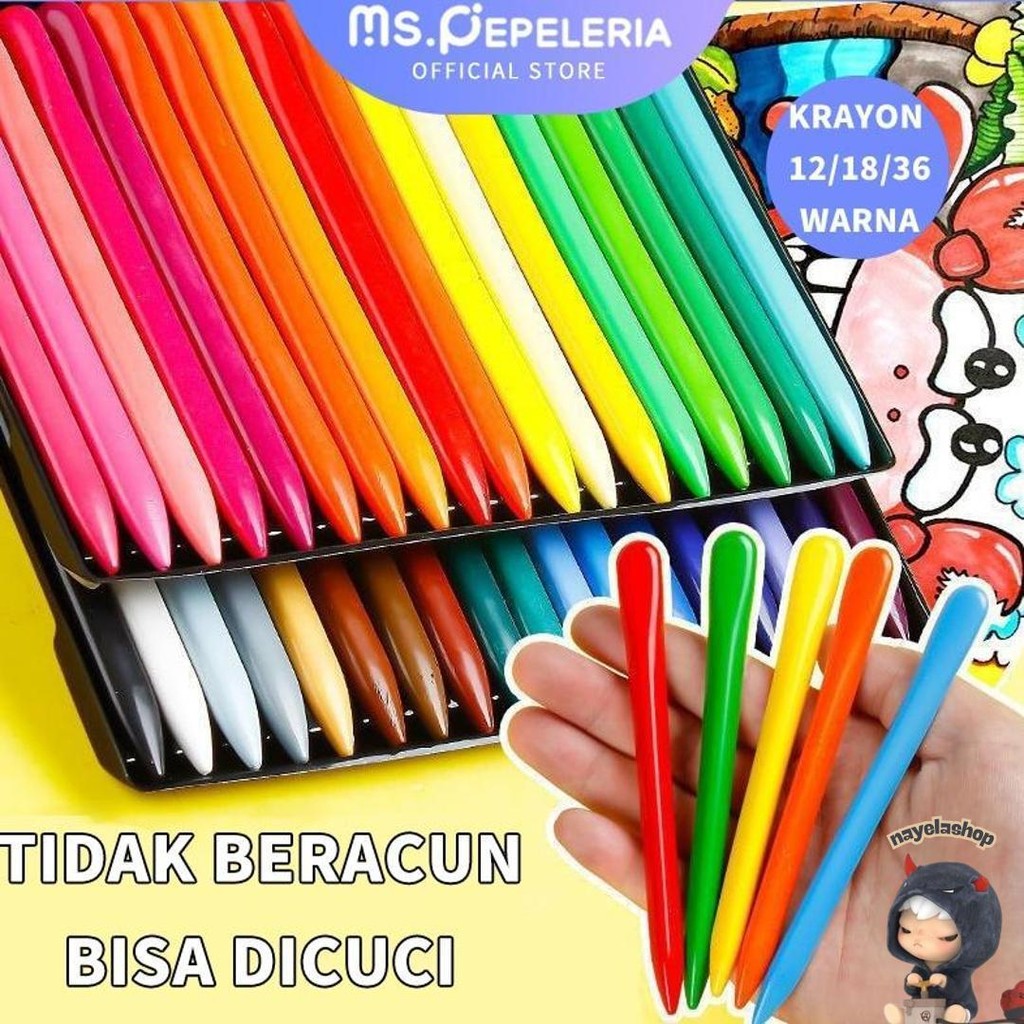 

Crayon Anak 12 24 36 Warna/High Quality Crayon Lab Non Toxic Crayon Triangular Anti Air-Ms.Pepeleria Cod
