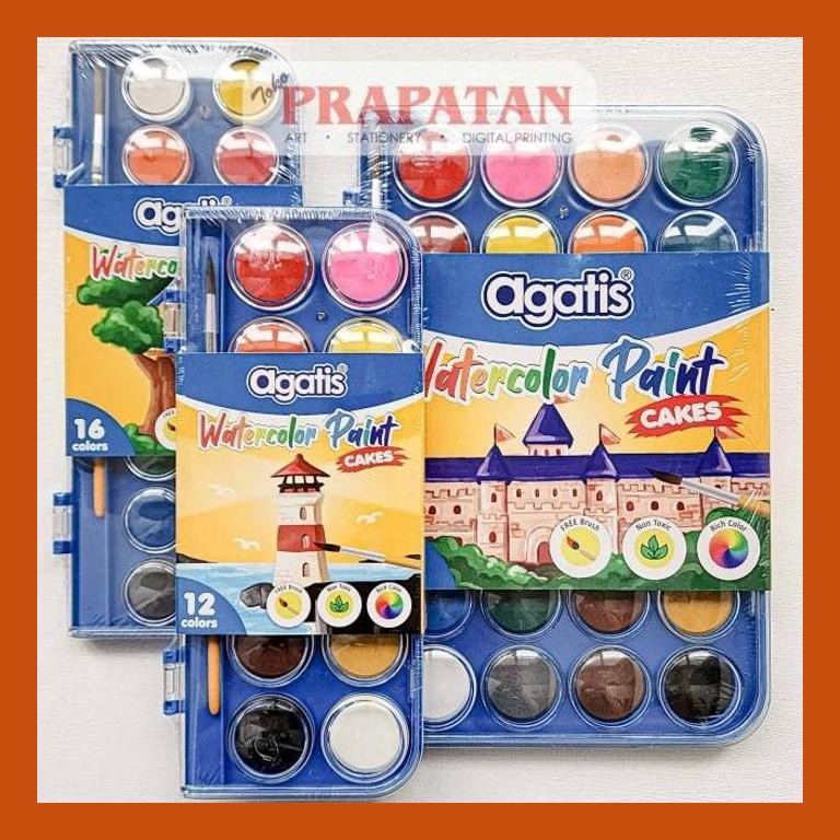 

[ PERALATAN LUKIS / GAMBAR ] AGATIS WATERCOLOR PAINT CAKES SET PC-C | CAT AIR SET SIAP KIRIM