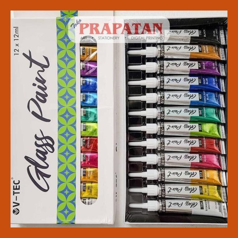 

[ PERALATAN LUKIS / GAMBAR ] V-TEC GLASS PAINT 12X12ML GPC-8012 | CAT KACA PACKING AMAN