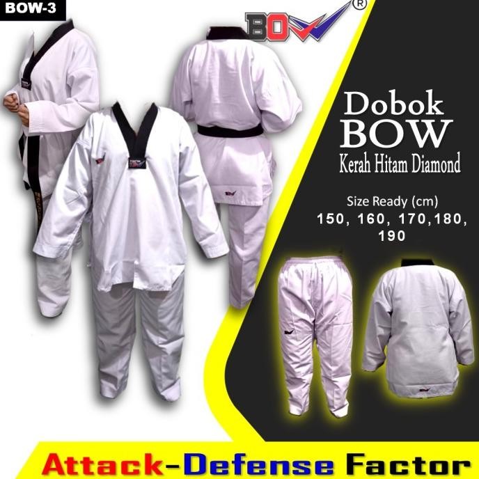 DOBOK SERAGAM TAEKWONDO KERAH HITAM DIAMOND BOW SENIOR BAJU FIGHTER