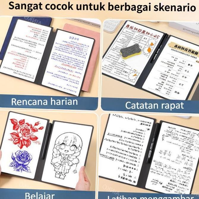 

Papan Tulis Portable A5 Whiteboard Notebook PU Leather with Pen Draf buku Notepad