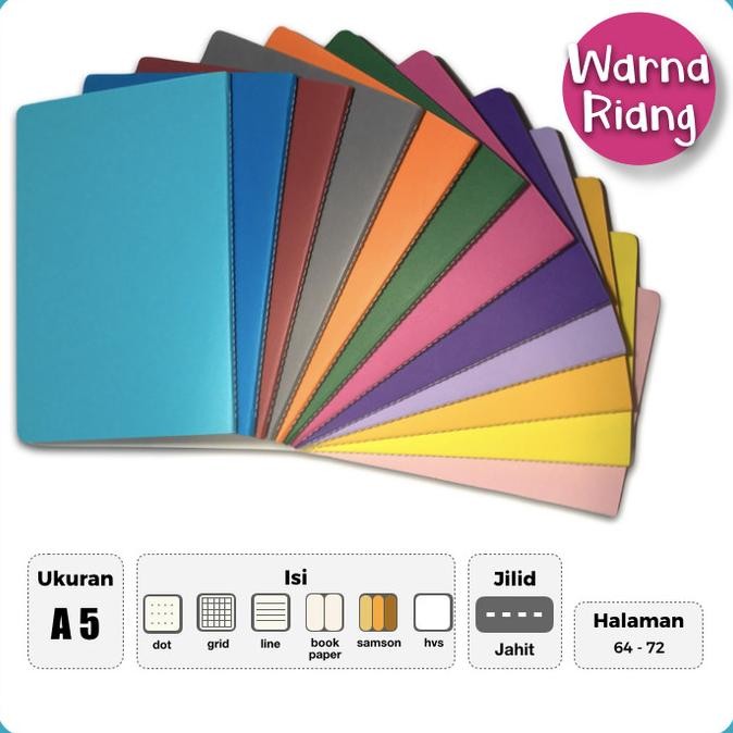 

Notebook Buku A5 WARNA RIANG isi POLOS GRID DOT GARIS A5 JAHIT