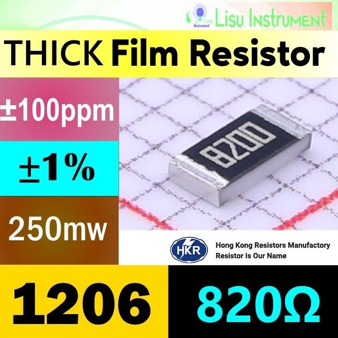 Murah (50) 820R 1206 1% Thick Film Resistors SMD Chip Resistor 8200 821 820 lisu992 Ayo Beli