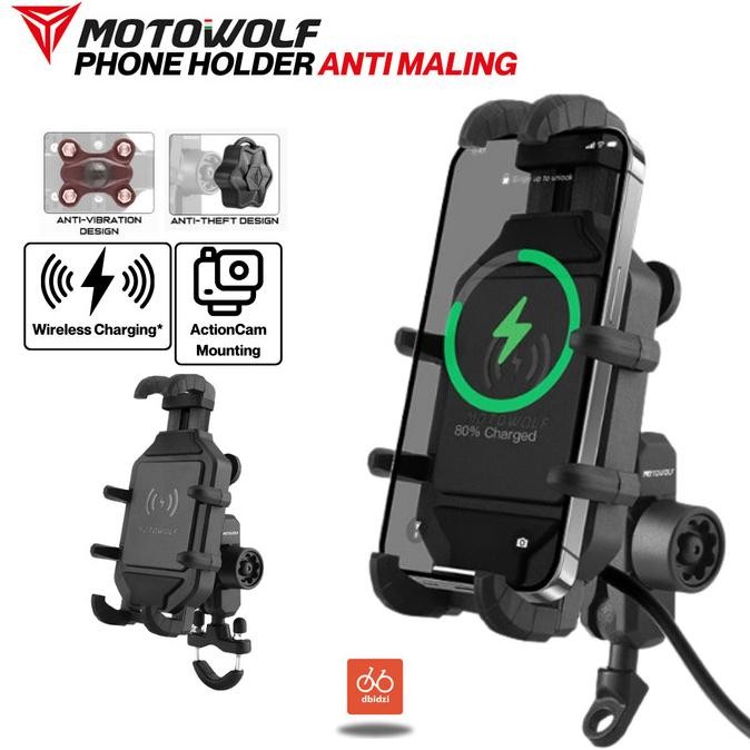 Motowolf Holder Handphone HP Motor USB Wireless Charger Stabilizer 360