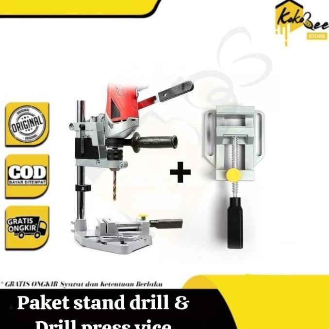 TERLARIS - Paket Stand Drill Dudukan Bor Tangan Dan Drill Press Vice Clamp Drill Stand Stan Bor Tang